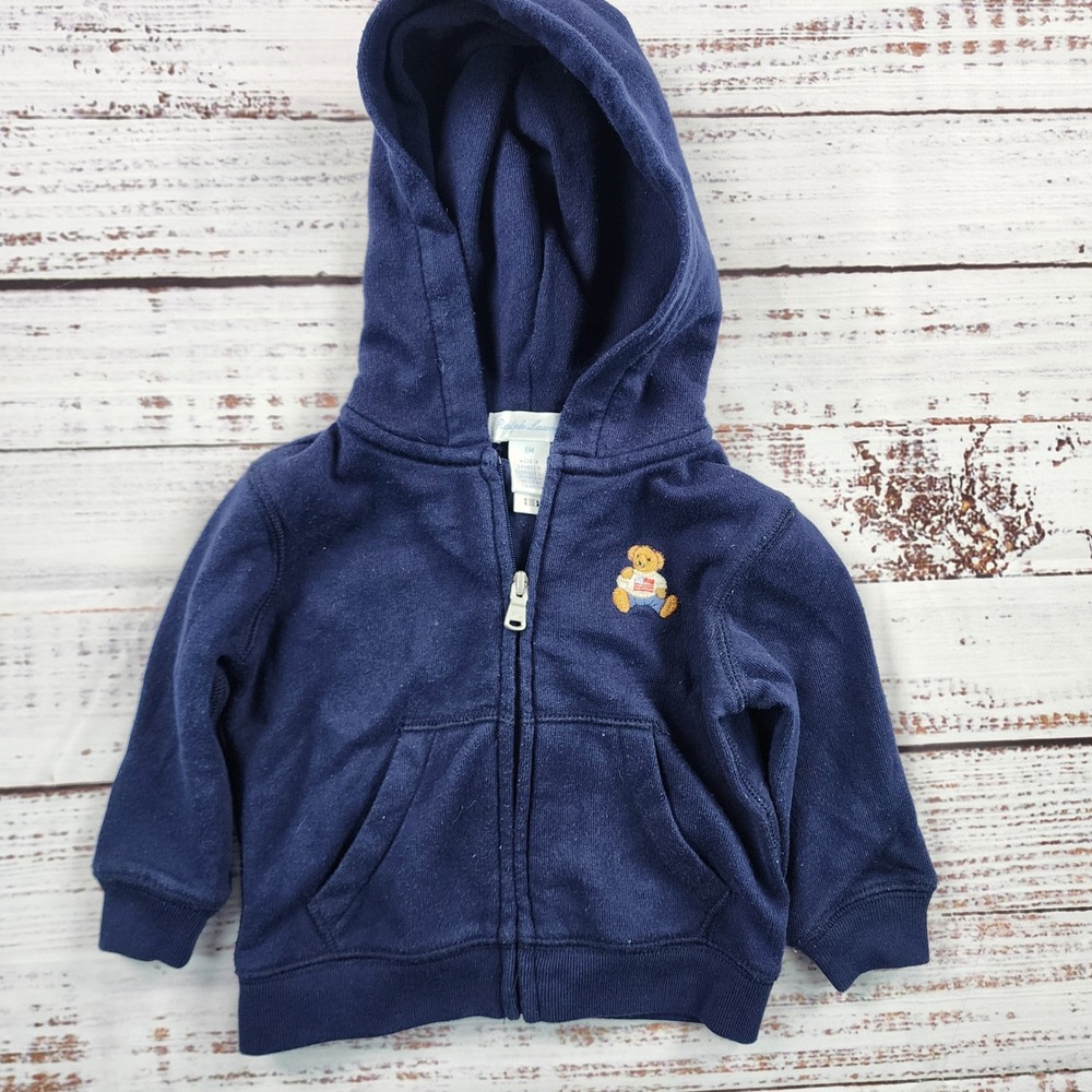 Polo Ralph Lauren Polo Bear Full Zip Hoodie Baby Boys 6M Navy Blue Fleece